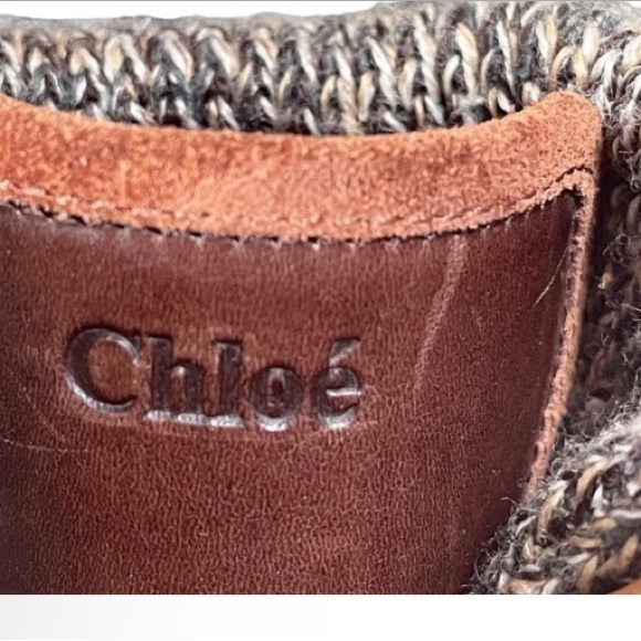 CHLOE PreOwned. GREAT CONDITION Brown Leather Lace Up Wedge Sock Bootie, Size 38 - Picture 4 of 7